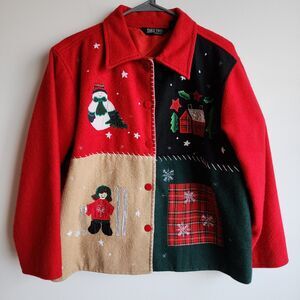 Vintage Take Two Christmas Wool Blend Jacket Women’s Size L Festive Holiday